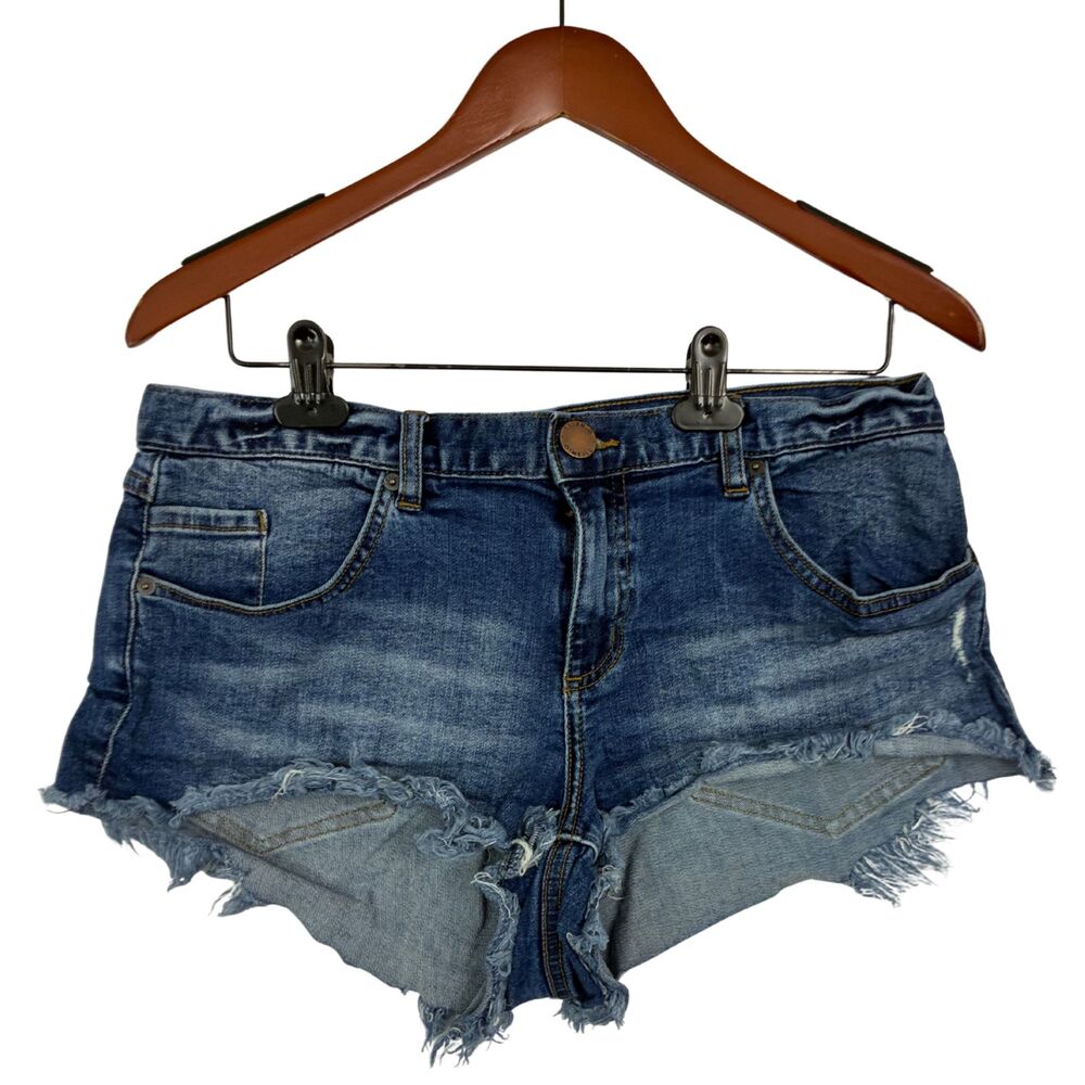 O'Neill Womens Denim Cutoff Shorts Size 30 Blue Distressed Frayed Hem Low Rise